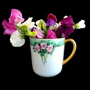 Vintage German Cup Hand Painted Arzberg With Gold Handle & Floral Design